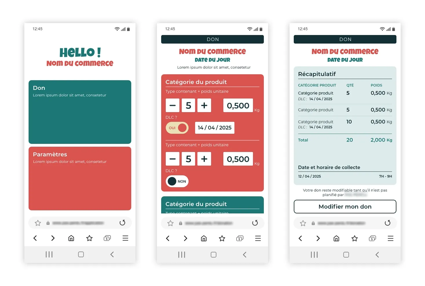 Maquette de l'interface mobile pour déclarer les objets à collecter