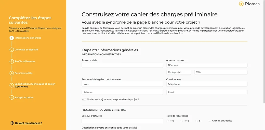 Screenshot - Rédigez votre cahier des charges facilement avec notre formulaire en ligne