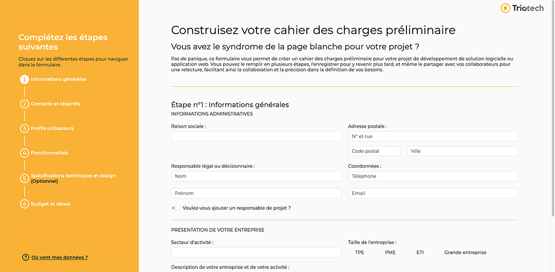 Démarrez votre cahier des charges grâce au formulaire réalisé par Triotech